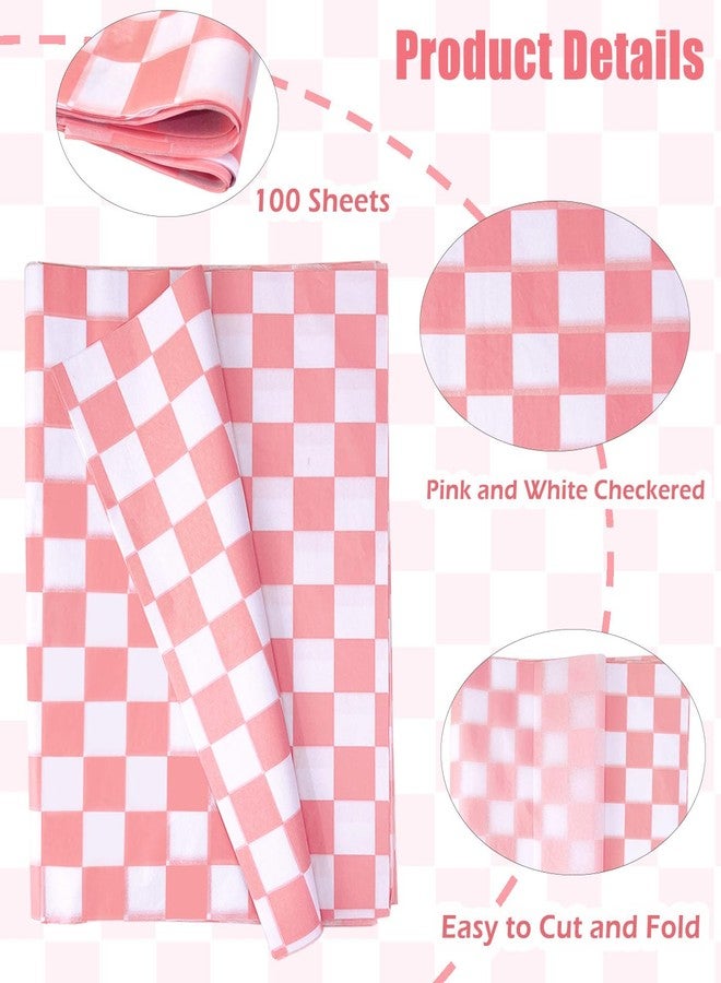 MUNILAIL 100 Sheets Checkered Tissue Paper 14 x 20 Inches Pink and White Gift Wrapping Paper Race Car Art Paper for Birthday Party Decorations Packaging Tissue Paper - Image 2